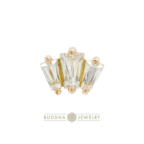 Gemma Trios Small - 14K Gold Attachment for Threadless Labret - Premium Zirconia