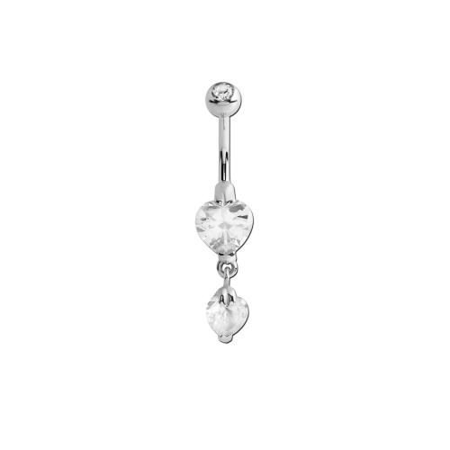 Surgical Steel Belly Bar - Crystal Jewelled Heart Charm