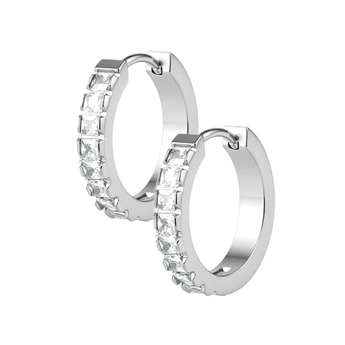 Surgical Steel Hoop Earrings - Square Cubic Zirconia 20 Gauge - 10mm