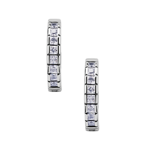 Surgical Steel Hoop Earrings - Square Cubic Zirconia 20 Gauge - 10mm