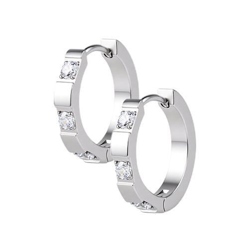 Surgical Steel Hoop Earrings - Channel Set Cubic Zirconia 20 Gauge - 10mm