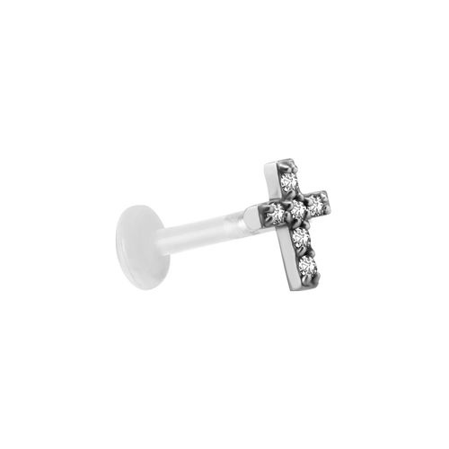 Bioplast Flat Back Labret - Surgical Steel Attachment - Fine Premium Zirconia Cross