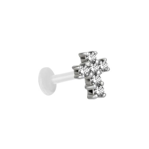 Bioplast Flat Back Labret - Surgical Steel Attachment - Premium Zirconia Cross
