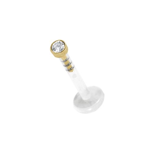 Bioplast Flat Back Labret - 18K Gold Jewelled Attachment (2mm) Premium Zirconia