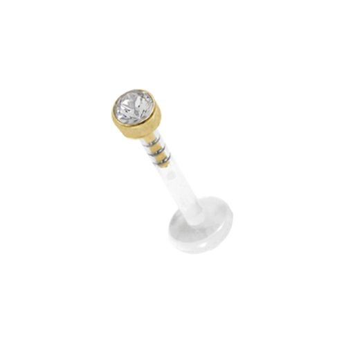 Bioplast Flat Back Labret - 18K Gold Jewelled Attachment (3mm) Premium Zirconia