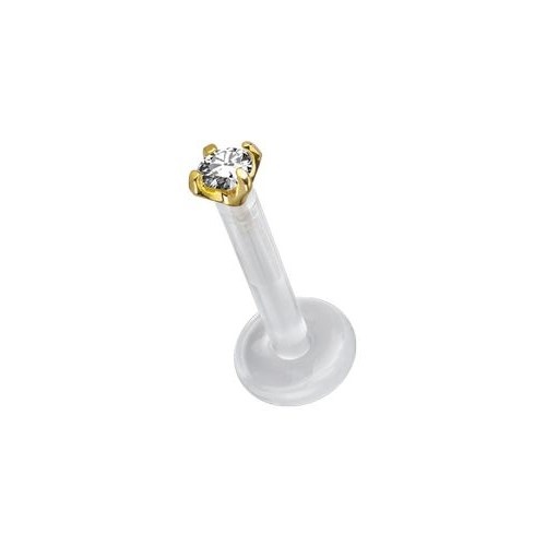 Bioplast Flat Back Labret - 18K Gold Jewelled Attachment Premium Zirconia