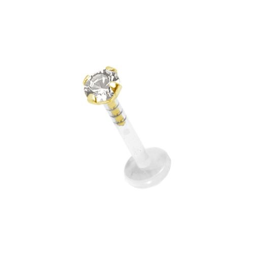 Bioplast Flat Back Labret - 18K Gold Jewelled Attachment Premium Zirconia
