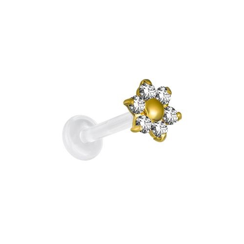Bioplast Flat Back Labret - 18K Gold Jewelled Attachment Premium Zirconia