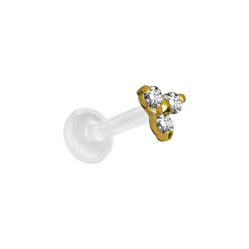 Bioplast Flat Back Labret - 18K Gold Jewelled Attachment Premium Zirconia