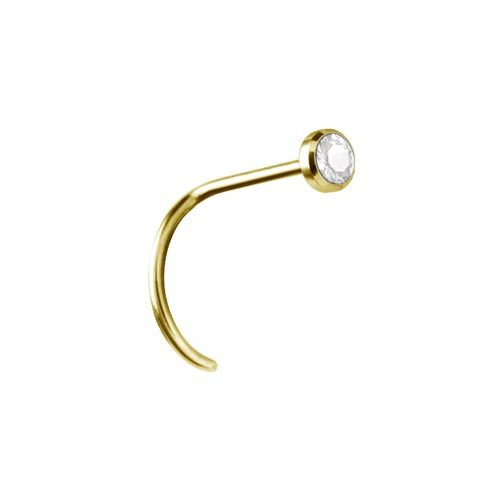 14K Gold Pigtail Nose Stud - Cubic Zirconia - 2.35mm