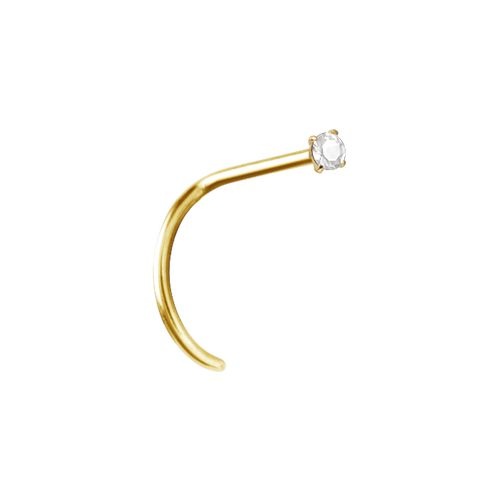 14K Gold Pigtail Nose Stud - Claw Set Premium Zirconia - 2mm