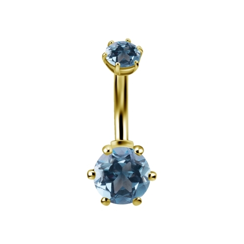 18K Gold Internal Thread Belly Ring - Round Shape Genuine Blue Topaz 14 Gauge - 8mm