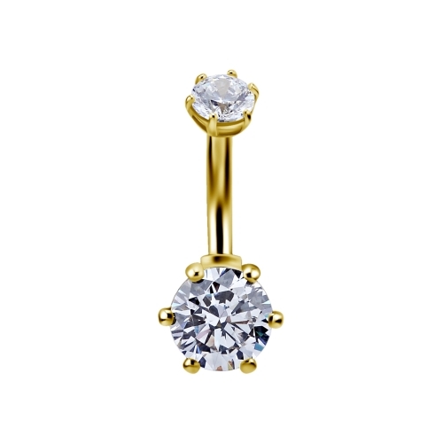 18K Gold Internal Thread Belly Ring - Round Shape Premium Zirconia