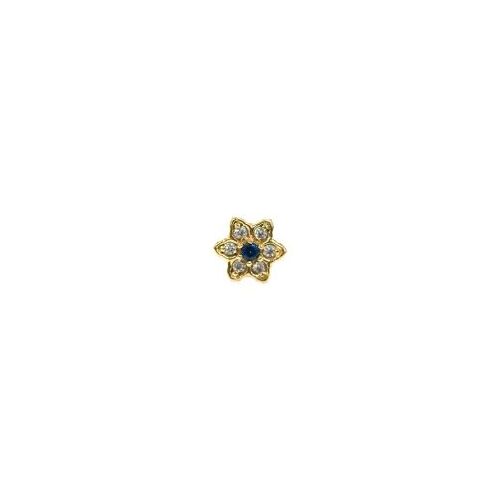 18K Gold Attachment for Threadless Labret - Genuine Royal Blue Topaz Flower - 6mm