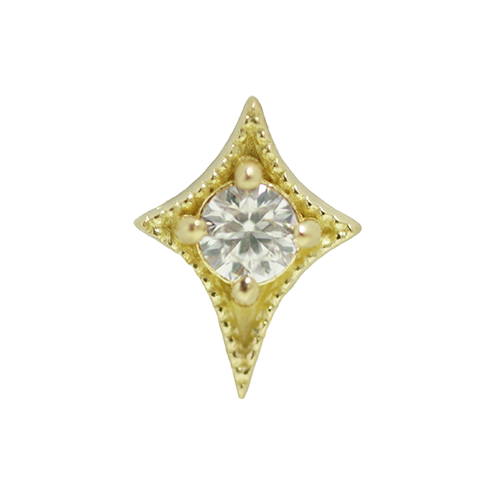 18k Gold Attachment for (Type S) Internal Thread Labret - Premium Zirconia Diamond Star - 6.5mm