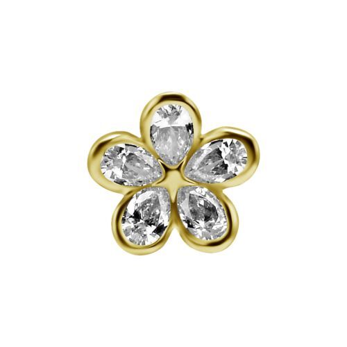 18K Gold Attachment for (Type S) Internal Thread Labret - Premium Zirconia Flower - 8mm