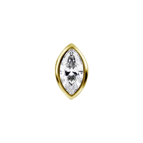 18K Gold Attachment for (Type S) Internal Thread Labret - Marquise Shape Premium Zirconia - 6mm