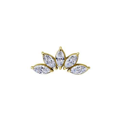 18K Gold Attachment for (Type S) Internal Thread Labret - Premium Zirconia Lotus Crown - 12mm