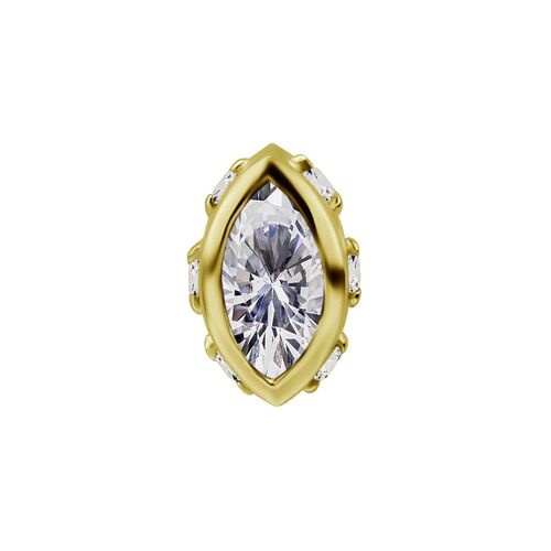 18K Gold Attachment for (Type S) Internal Thread Labret - Premium Zirconia Marquise - 6mm