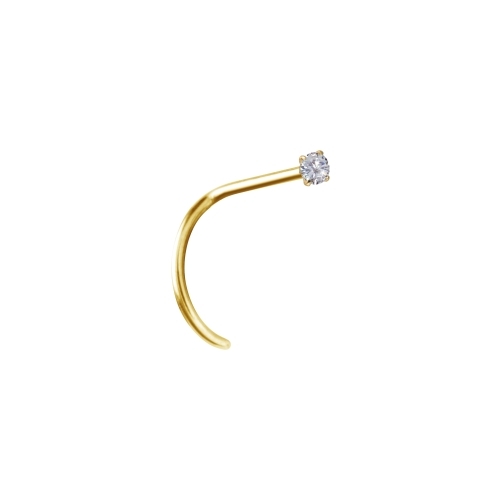 18K Gold Pigtail Nose stud - Lab Created Diamond - Claw - 2mm