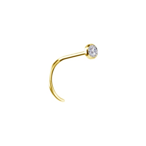 18K Gold Pigtail Nose stud - Lab Created Diamond - Bezel - 2mm