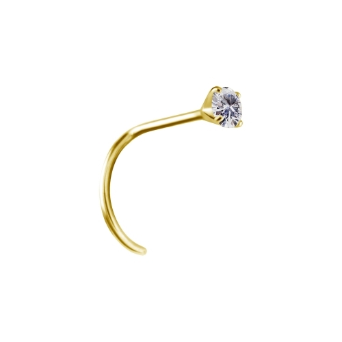 18K Gold Pigtail Nose Stud - Claw Set Premium Zirconia - 2.5mm