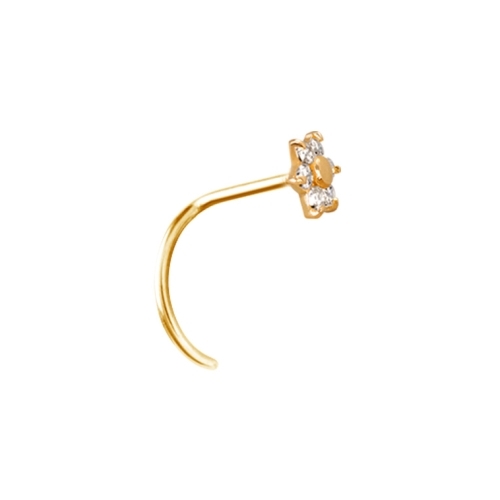 18K Gold Pigtail Nose Stud - Flower Premium Zirconia - 5mm