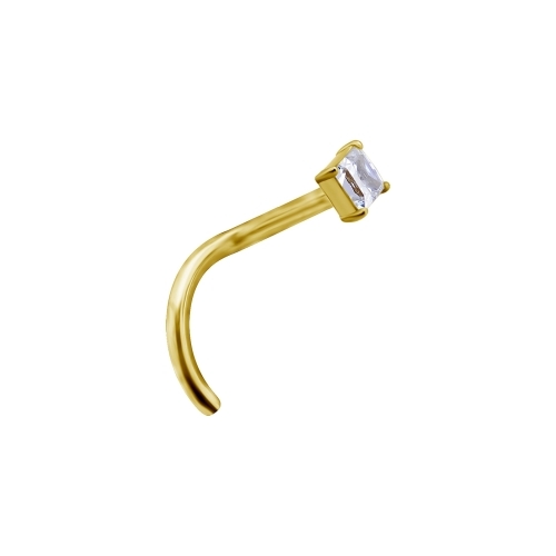 18K Gold Pigtail Nose Stud -  Square Premium Zirconia - 3mm