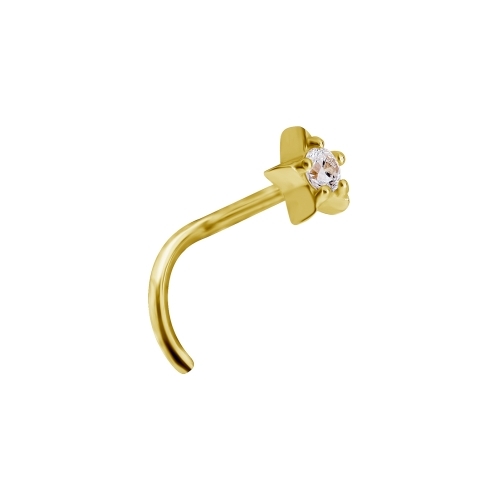 18K Gold Pigtail Nose Stud - Star Premium Zirconia - 5mm