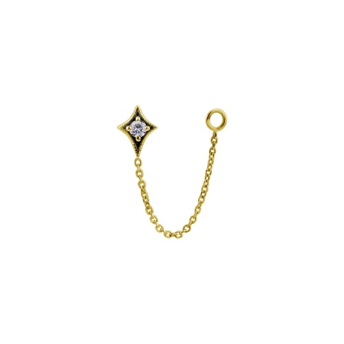 18K Gold Attachment for Threadless Labret - Diamond Star with Chain - Premium Zirconia - 6.5mm