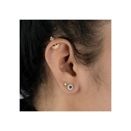 18K Gold Vertical Helix & Contraconch  Attachment for Threadless Labret - Crescent Premium Zirconia - 11mm