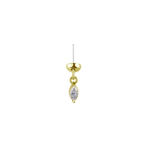 18K Gold Floating Helix Vertical Helix & Contraconch  Attachment for Threadless Labret - Oval Premium Zirconia - 4mm