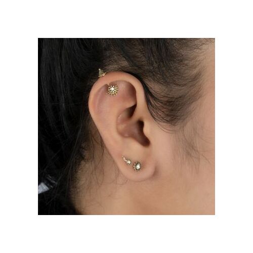 18K Gold Threadless Barbell for Vertical Helix & Contraconch  Tribal Top 16 Gauge - 6mm