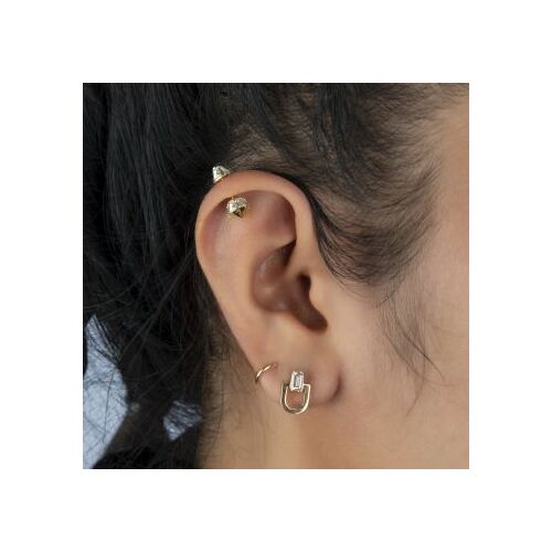18K Gold Threadless Barbell for Vertical Helix & Contraconch  Crown - Premium Zirconia 16 Gauge - 6mm