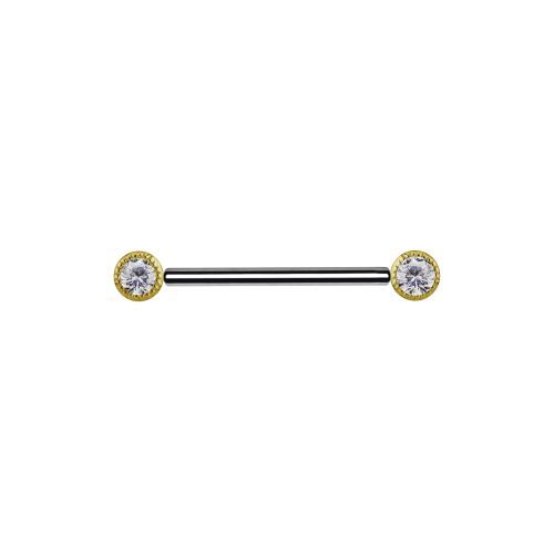 18K Gold and Titanium Threadless Nipple Bar Round - Premium Zirconia