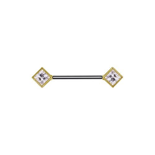 18K Gold and Titanium Threadless Nipple Bar Square - Premium Zirconia