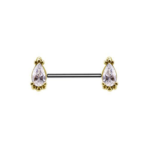 18K Gold and Titanium Threadless Nipple Bar Pear - Premium Zirconia