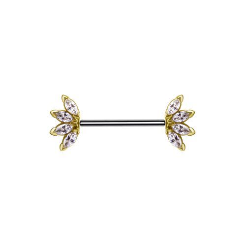 18K Gold and Titanium Threadless Nipple Bar Pointed Marquise - Premium Zirconia