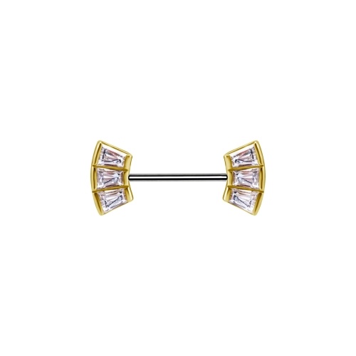 18K Gold and Titanium Threadless Nipple Bar Baguette - Premium Zirconia