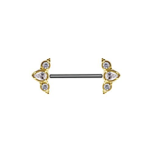 18K Gold and Titanium Threadless Nipple Bar Pear Cluster - Premium Zirconia