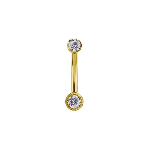18K Gold and Gold Titanium Threadless Rook Banana Bar - Round Premium Zirconia 16 Gauge - 8mm