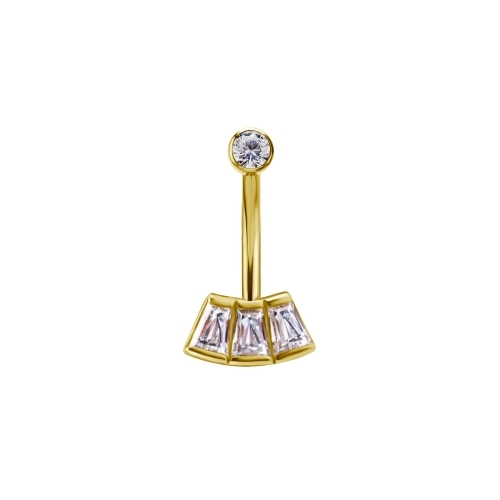 18K Gold and Gold Titanium Threadless Rook Banana Bar - Tapered Baguette Premium Zirconia 16 Gauge - 8mm