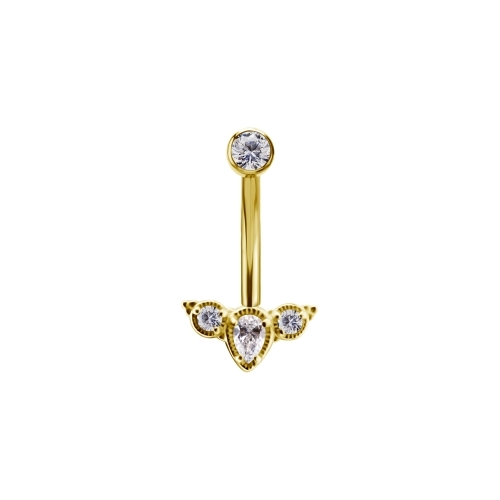 18K Gold and Gold Titanium Threadless Rook Banana Bar - Prong Shape Premium Zirconia 16 Gauge - 8mm