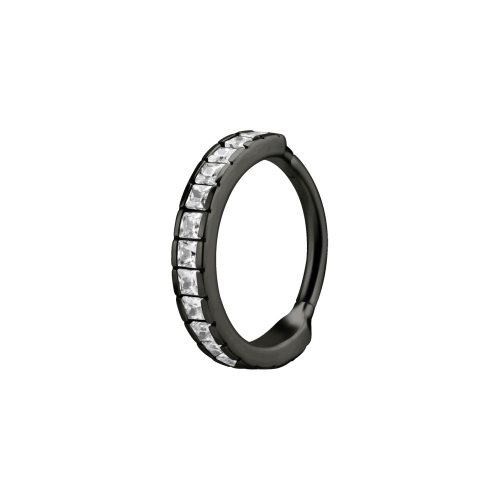 Grey/Black Steel Conch Ring - Cubic Zirconia