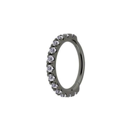 Grey/Black Steel Hinged Ring - Premium Zirconia Square Design