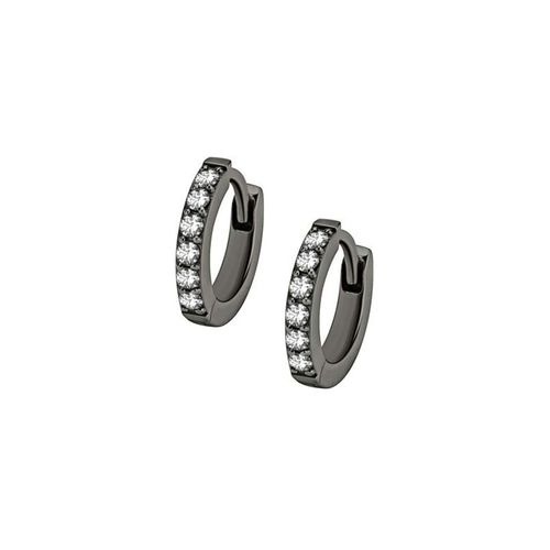 Grey/Black Steel Hoop Earrings - Cubic Zirconia 20 Gauge - 7mm