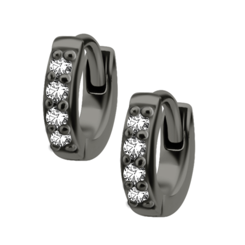 Black Steel Huggee Hoop Earrings - Cubic Zirconia 20 Gauge - 5mm