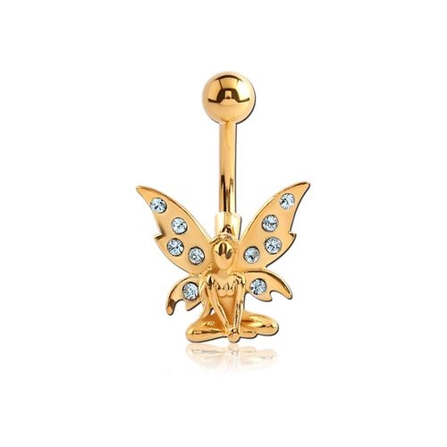 Gold Steel Belly Bar - Jewelled Fairy
