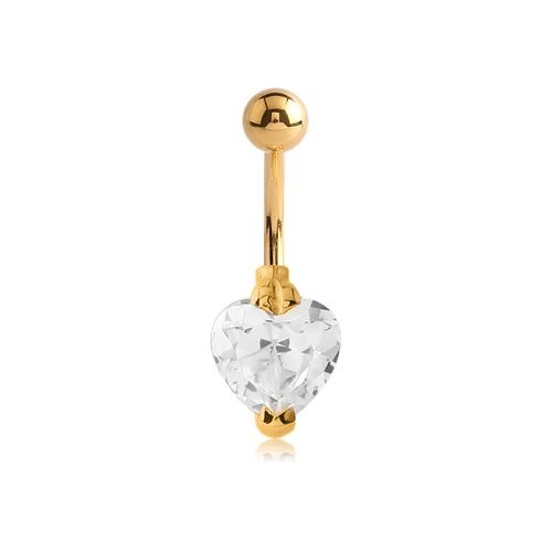 Gold Steel Belly Ring - Cubic Zirconia Heart - 14 Gauge - 10mm