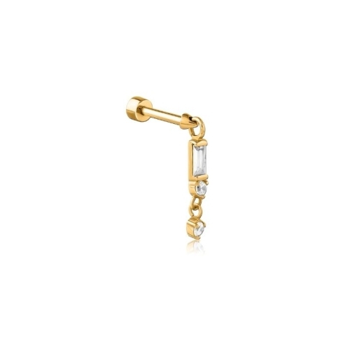 Gold Steel Flat Back Labret Baguette Dangle Jewellery Charm - Cubic Zirconia